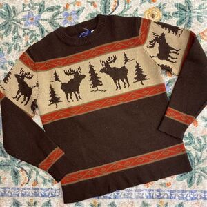Lord and Taylor vintage moose & tree knit sweater medium aspen vail ski snow